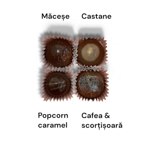 Cutie cu 4 bomboane de ciocolata artizanala. Toamna in ciocolata. Gusturi